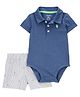 Carter's Cotton Knit Half Sleeves Onesie & Striped Shorts With Fruit Print - Blue