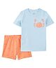 Carter's Knit Half Sleeves T-Shirt & Shorts Set with Crab Print - Light Blue & Orange