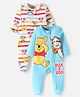 Babyoye Disney Interlock Knit Full Sleeves Footed Sleep Suits With Winnie & Friends Graphic Pack Of 2 - White & Light Blue