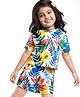 Babyhug Single Jersey Knit Half Sleeves Hooded T-Shirt & Shorts Set With Leaf Print - White