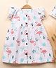 Mom's Home Organic Cotton Frill Sleeves Flamingo Printed Dress - White & Pink