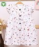 Mom's Home Organic Cotton  Frill Sleeves Birds & Leaves Printed Dress - White & Pink