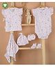 Mom's Home Organic Cotton Frill Sleeves Leaves Printed Onesie & Jhabla With Coordinating Cap Mittens Booties & Napkin Set - White & Pink