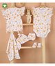 Mom's Home Organic Cotton Frill Sleeves Floral Printed Onesie & Jhabla With Coordinating Cap Mittens Booties & Napkin Set - White & Peach