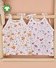 Mom's Home Muslin Organic Cotton Sleeveless Pack Of 2 Floral & Leaves Printed Jhablas - White & Pink