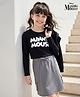 Ollington St. Disney Single Jersey Knit Full Sleeves T-Shirt & Skirt Set with Sleeveless Hoodie & Minnie Mouse Graphics - Black