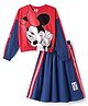 Olington St. Terry Knit Full Sleeves Sweatshirt And A-Line Skirt With Disney Minnie Mouse Graphics And Badge Detailing - Blue & Red