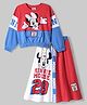 Olington St. Disney Terry Knit Full Sleeve Cut And Sew Sweatshirt Top And A-line Skirt With Minnie Mouse Graphics And Badge Detailing - Red & White