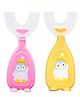 THE LITTLE LOOKERS 360° U-Shaped Toothbrush with Food Grade Silicone Head | Soft Bristles & Easy Grip Ideal for Babies & Kids (Pack of 1, Yellow & Pink)