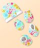Babyhug 100% Cotton Knit Cap Mittens & Booties with Floral Print - Sky Blue