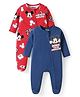 Babyoye Disney Interlock Knit Full Sleeves Footed Sleep Suits With Mickey Mouse Print Pack Of 2 - Navy Blue & Red