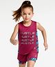 Pine Active Knit Sleeveless T-Shirt & Shorts Set with Hustle Text Print - Maroon