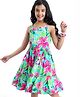 Pine Kids Rayon Woven Singlet Sleeves Tiered Frock with Floral Print - Green & Dark Pink