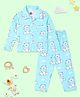 The Mom Store Cotton Knit Full Sleeves Bears Printed Coordinating Shirt & Pajama Set - Sky Blue