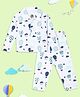 The Mom Store Cotton Knit Full Sleeves Hot Air Balloon Printed Coordinating Night Suit Set - White & Blue