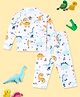 The Mom Store Cotton Knit Full Sleeves Dinosaur Printed Coordinating Night Suit Set - White