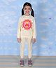The Mom Store Cotton Full Sleeves Butterfly Printed Sweatshirt & Joggers Set - Beige