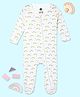 The Mom Store Cotton Knit Full Sleeves Rainbow Printed Sleepsuit - White