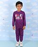 The Mom Store Cotton Full Sleeves Sports Text Printed Sweatshirt & Joggers Set - Purple