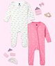 The Mom Store Cotton Knit Pack Of 2 Cotton Full Sleeves Unicorn & Rainbow Printed Sleepsuits - Pink & White