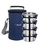 PDDFalcon Stainless Steel EcoNxt Set Of 4 Lunch Box Set, Leak-Proof & Airtight with Lock-N-Lock Lids, Easy to Clean, Includes Carry Bag, Ideal for Office & School, Set of 4 (1100ml) - Navy Blue
