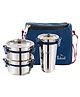 PDDFalcon Stainless Steel EcoNxt Trio Set Of 3 Lunch Box Set with EcoNxt Tumbler 450ml, Leak-Proof & Airtight with Lock-N-Lock Lids, Easy to Clean, Includes Carry Bag, Ideal for Office & School, Set of 3 (1050ml) - Navy Blue