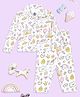 The Mom Store Cotton Knit Full Sleeves Bow & Balloons Printed Coordinating Night Suit Set - White