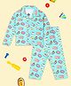 The Mom Store Cotton Knit Full Sleeves Mighty Fighter Printed Coordinating Night Suit Set - Blue