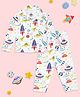 The Mom Store Cotton Knit Full Sleeves Space Theme Printed Coordinating Night Suit Set - White
