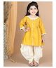 Little Ginnie Cotton Three Fourth Sleeves Abstract Embroidered Kurta & Dhoti Set - Mustard White