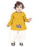 Little Ginnie Cotton Full Sleeves Floral & Elephant Embroidered Kurta & Dhoti Set - Mustard