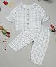 Little Ginnie Woolen Knit Full Peasant Sleeves Checked Coordinating Winter Night Suit Set - White & Blue
