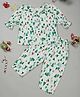 Little Ginnie Woolen Knit Full Peasant Sleeves Trees Printed Coordinating Winter Night Suit Set - White & Green
