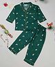 Little Ginnie Woolen Knit Full Sleeves Fox Printed Coordinating Winter Night Suit Set - Dark Green