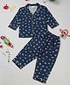 Little Ginnie Woolen Knit Full Sleeves Dinosaur Printed Coordinating Winter Night Suit Set - Navy Blue