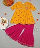 Little Ginnie Cotton Half Sleeves Floral Printed & Gotta Lace Embellished Kurta Sharara Set - Yellow