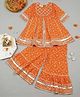 Little Ginnie Cotton Half Sleeves Bandhani Designed & Gotta Lace Embellished Kurta Sharara Set - Orange