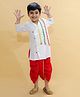 Little Ginnie Cotton Full Sleeves Lace Embellished Kurta & Dhoti Set - White Red