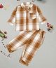 Little Ginnie Woolen Knit Full Sleeves Checked Coordinating Winter Night Suit Set - White & Brown