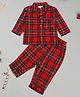 Little Ginnie Woolen Knit Full Sleeves Checked Coordinating Winter Night Suit Set - Red