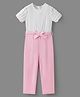 Mark & Mia Cotton Knit Half Sleeves Textured Jumpsuit - Pink & White
