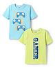 Honeyhap Premium Cotton Knit With Bio Finish Half Sleeves T-Shirts With Gamer Theme Print Pack of 2 - Light Blue & Limegreen