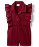 Babyhug Cotton Woven Frill Sleeves Solid Jumpsuit - Maroon