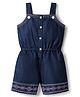 Babyhug Cotton Woven Sleeveless Jumpsuit With Floral Embroidery - Navy Blue