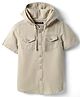 Pine Kids 100% Cotton Half Sleeves Solid Coloured Hooded Shirts - Grey