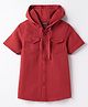 Pine Kids Cotton Woven Half Sleeves Solid Hooded Shirt - Wine