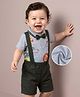 Mark & Mia Cotton Half Sleeves Collared Onesie & Shorts Set with Bow & Jungle Theme Print - Grey