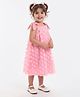 Bonfino Woven Strappy Sleeves A Line Party Dress with Floral Applique & Sequin -Pink