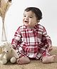 Tiber Taber 100% Cotton Full Sleeves Checked Coordinating Kimono & Trousers Set - Red