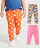 Babyhug Cotton Lycra Knit Full Length Leggings with Polka Dots & Floral Print Pack of 3 - Pink & Orange